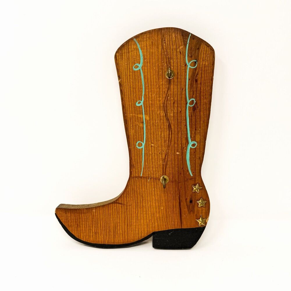 Vintage Wooden Cowboy Boot Key Holder Wall Hooks Western Southwestern Decor